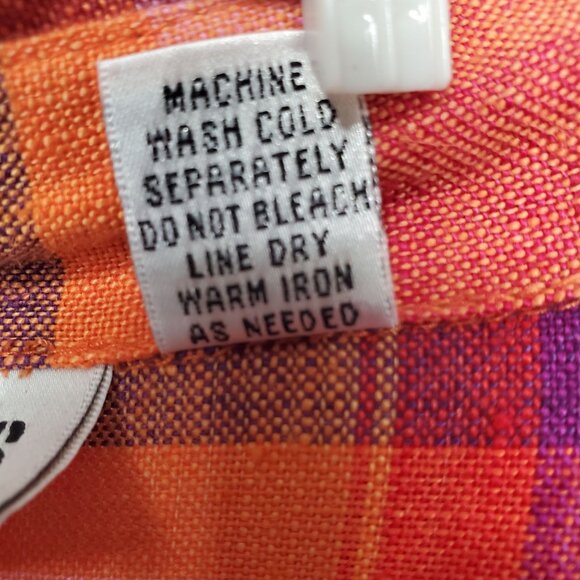 Chicos Design 3 Size XL Shirt Abalone Shell Button Plaid 100% Linen Relaxed Boho - Picture 5 of 11